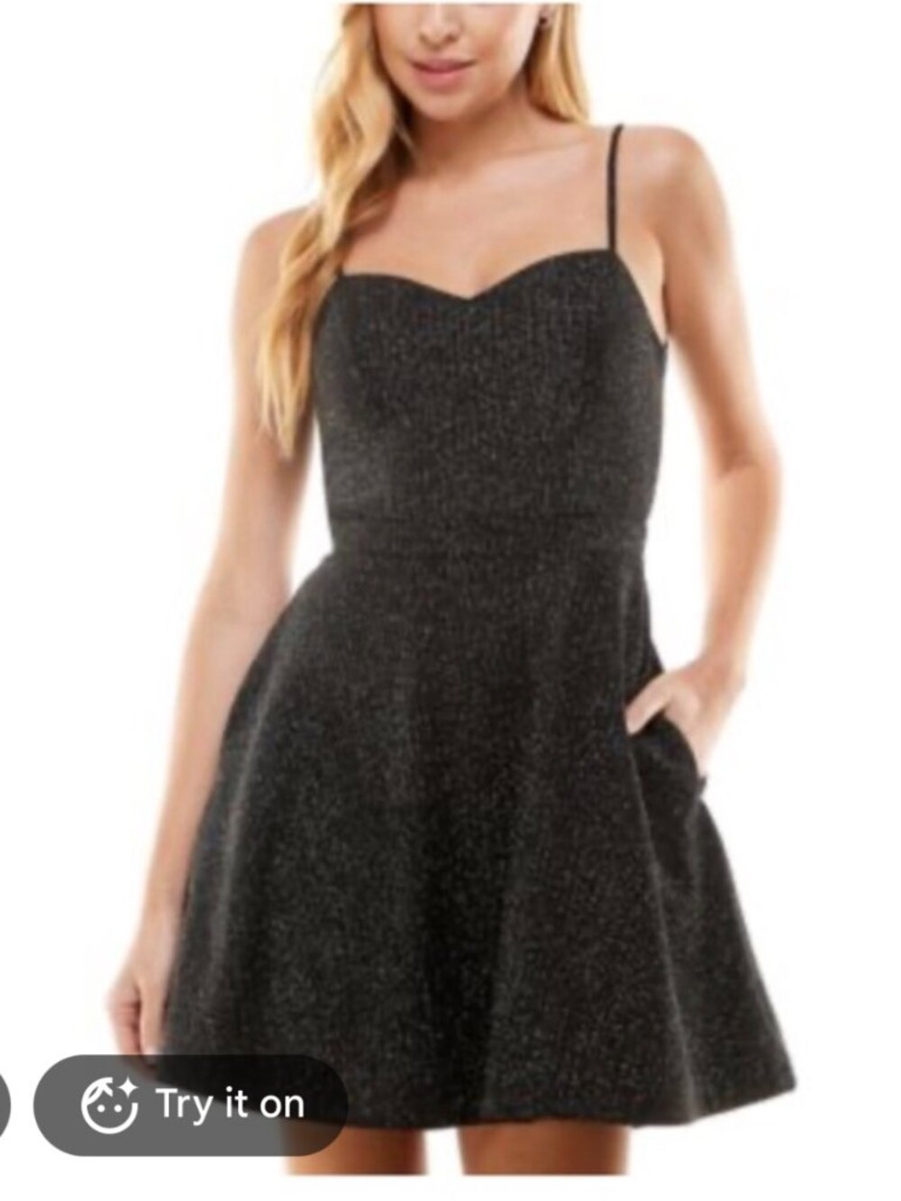 City Studio Black Metallic Fit & Flare Party Dress Medium NWT